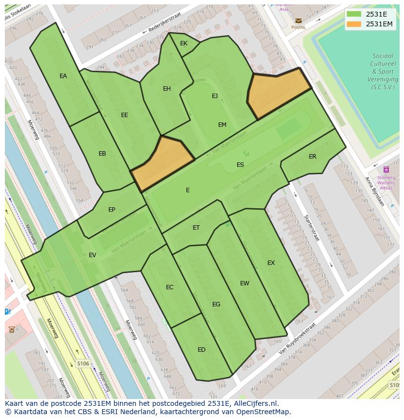 Afbeelding van het postcodegebied 2531 EM op de kaart.