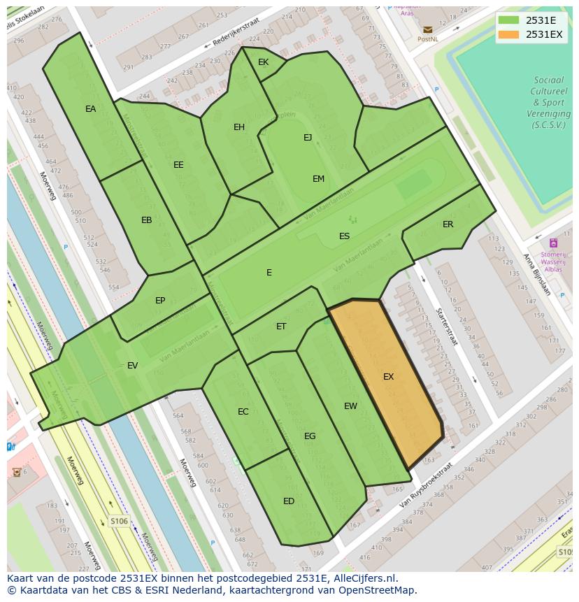 Afbeelding van het postcodegebied 2531 EX op de kaart.