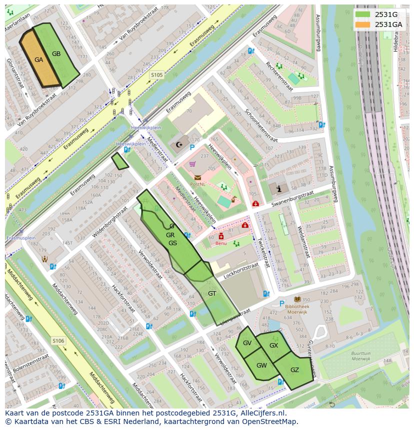Afbeelding van het postcodegebied 2531 GA op de kaart.
