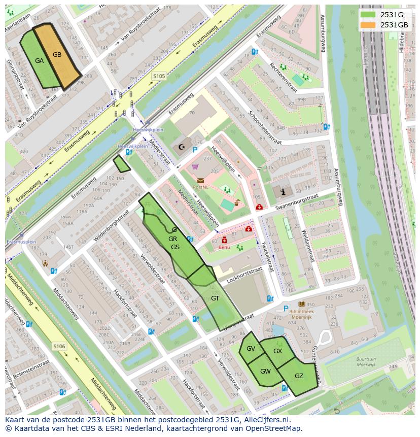 Afbeelding van het postcodegebied 2531 GB op de kaart.