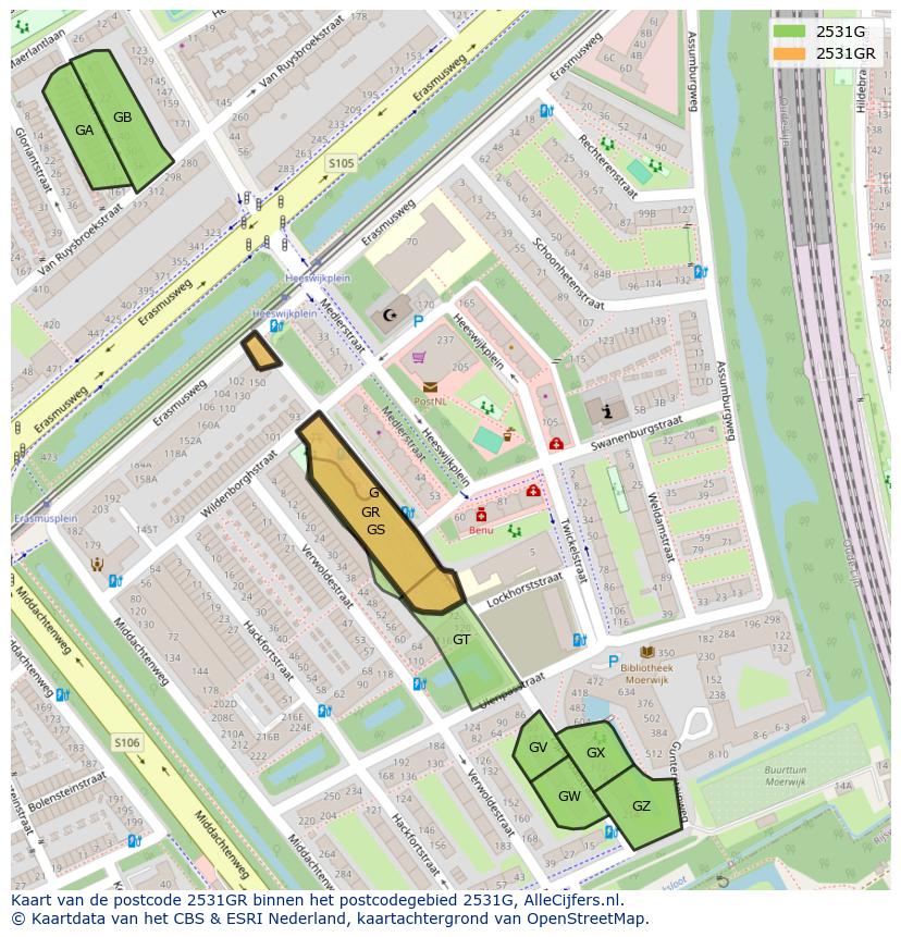 Afbeelding van het postcodegebied 2531 GR op de kaart.