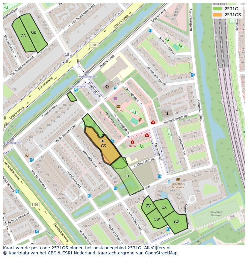 Afbeelding van het postcodegebied 2531 GS op de kaart.