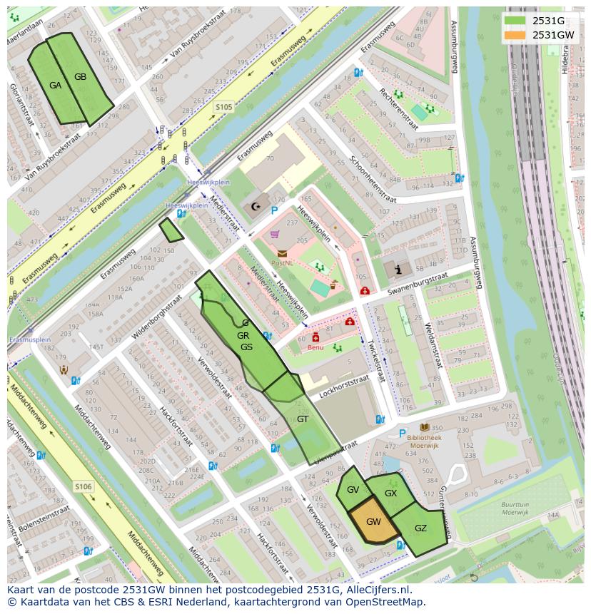 Afbeelding van het postcodegebied 2531 GW op de kaart.