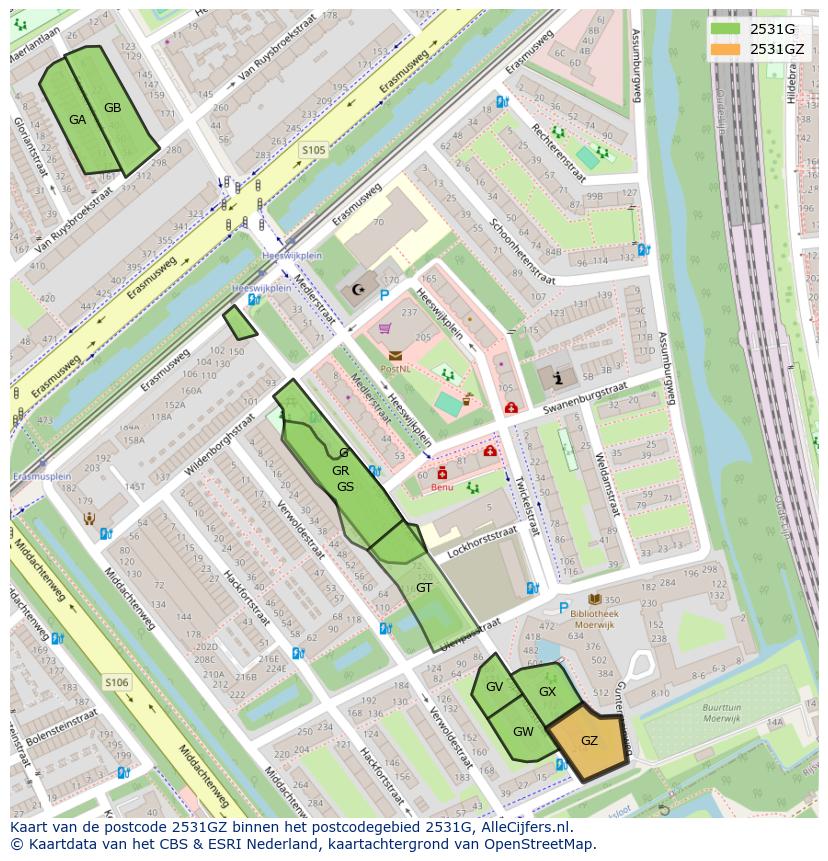Afbeelding van het postcodegebied 2531 GZ op de kaart.