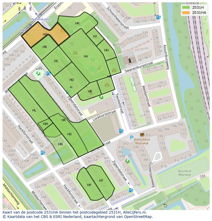 Afbeelding van het postcodegebied 2531 HA op de kaart.
