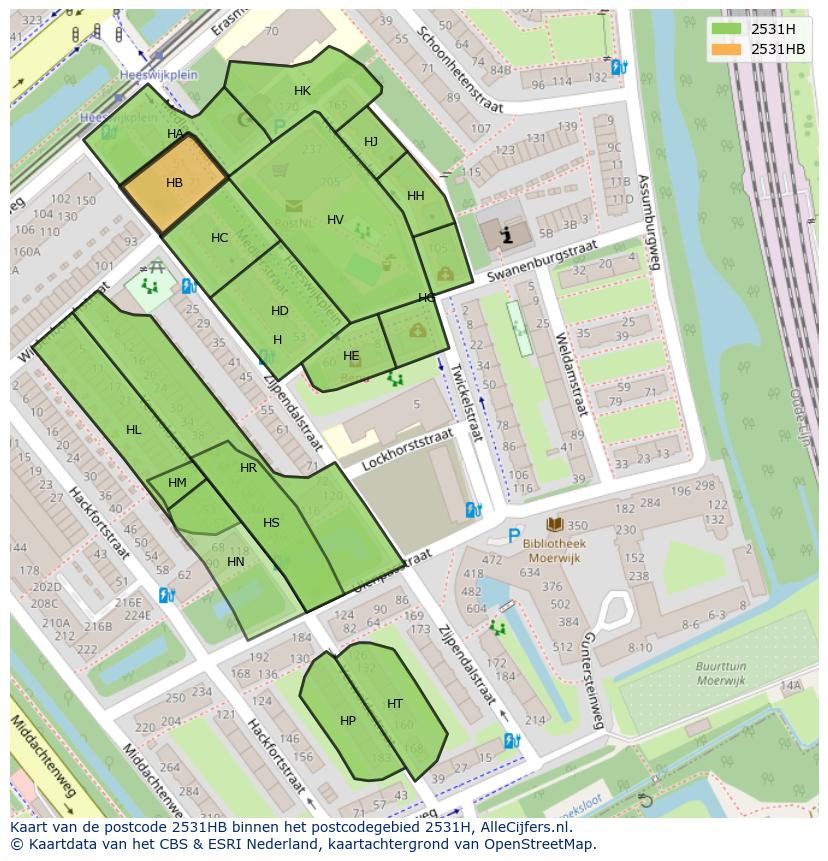 Afbeelding van het postcodegebied 2531 HB op de kaart.