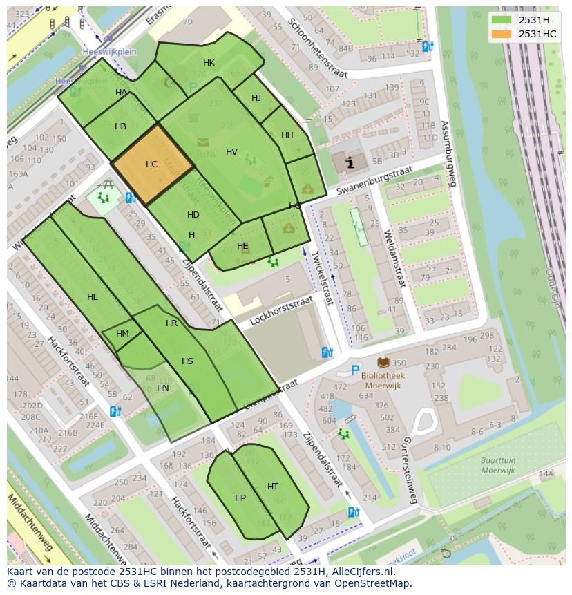 Afbeelding van het postcodegebied 2531 HC op de kaart.