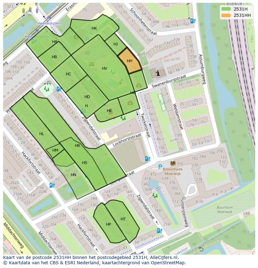 Afbeelding van het postcodegebied 2531 HH op de kaart.