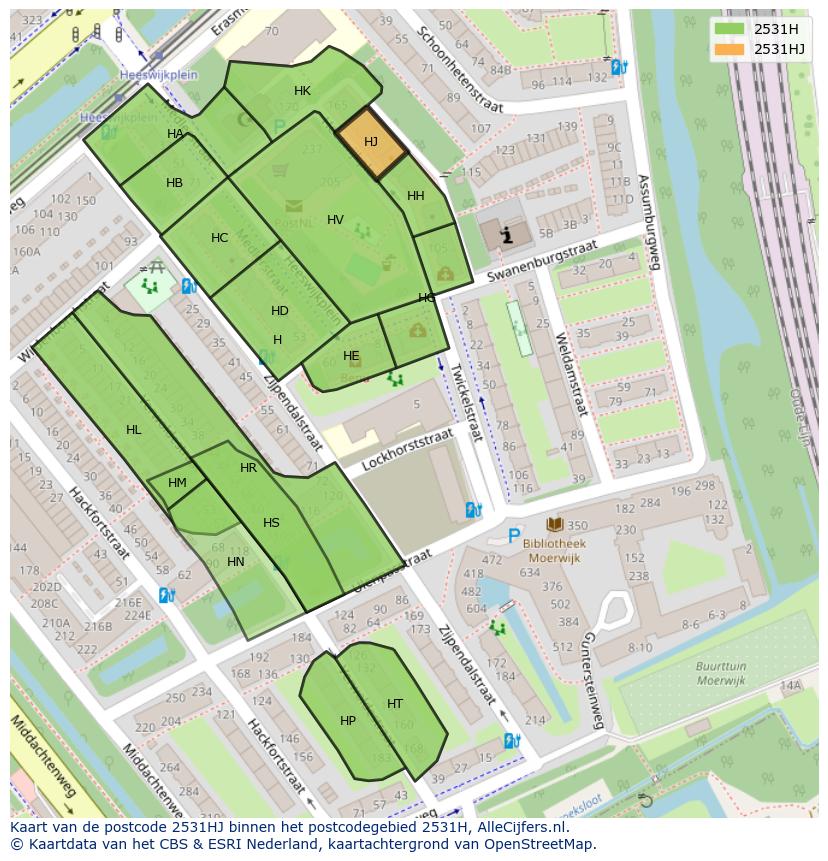 Afbeelding van het postcodegebied 2531 HJ op de kaart.