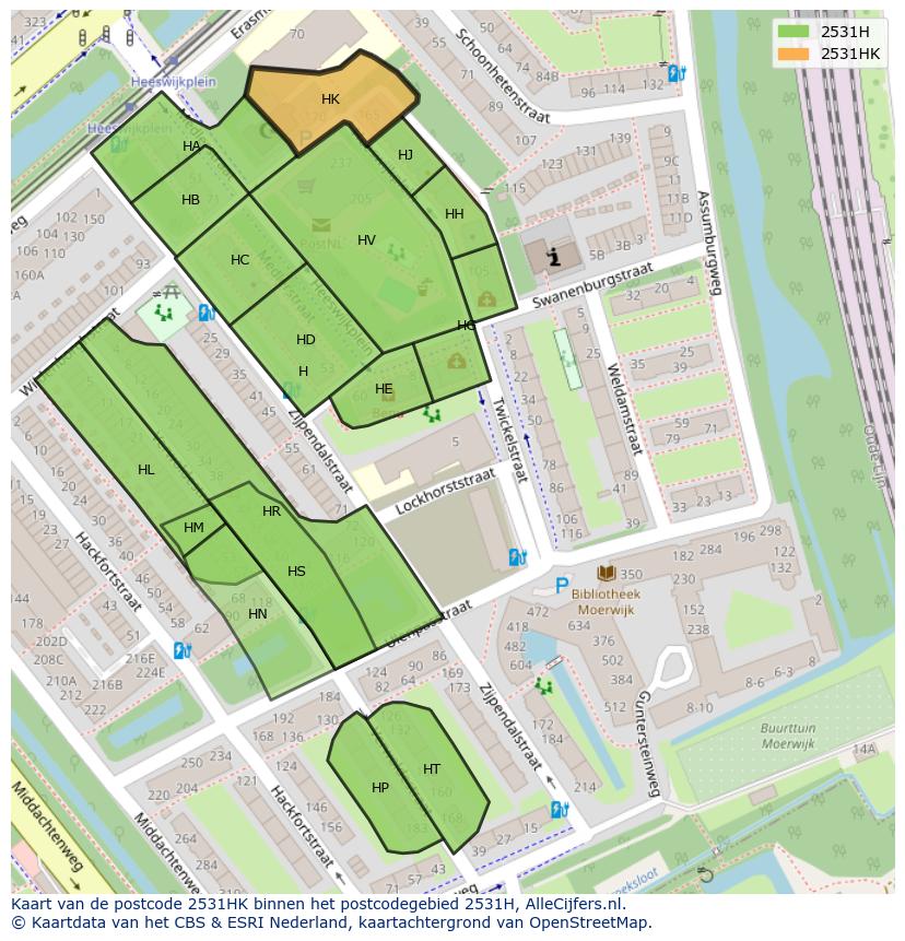 Afbeelding van het postcodegebied 2531 HK op de kaart.