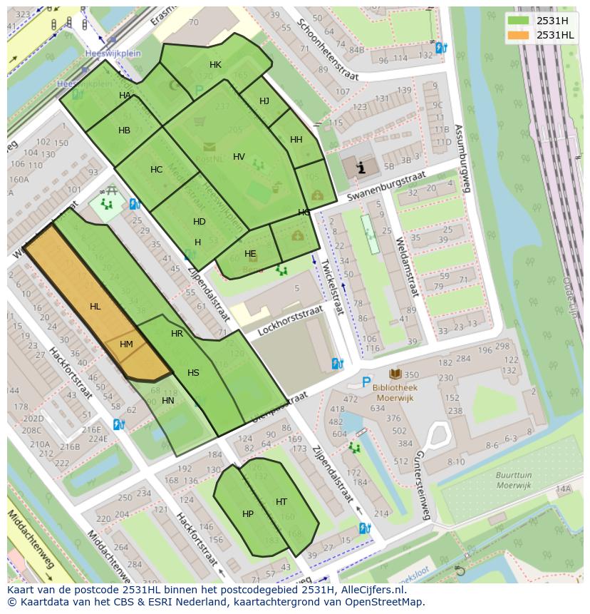 Afbeelding van het postcodegebied 2531 HL op de kaart.