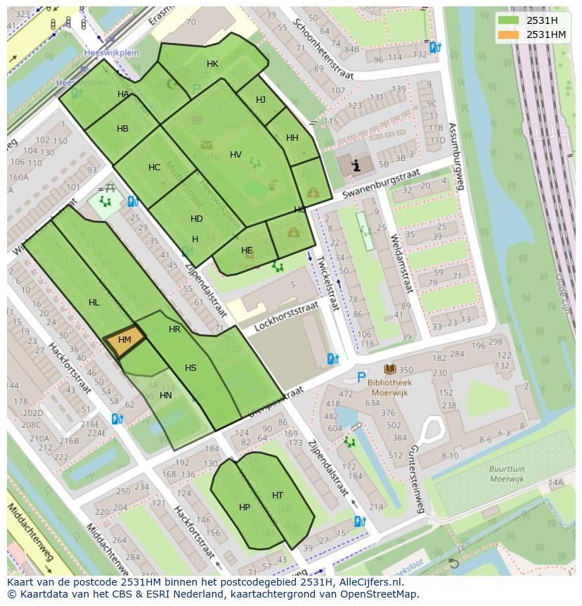 Afbeelding van het postcodegebied 2531 HM op de kaart.