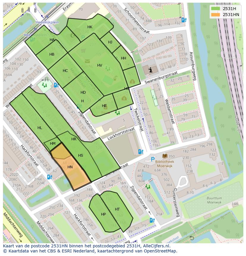Afbeelding van het postcodegebied 2531 HN op de kaart.