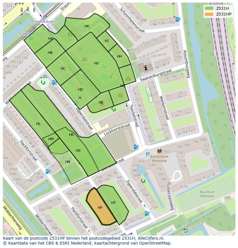 Afbeelding van het postcodegebied 2531 HP op de kaart.