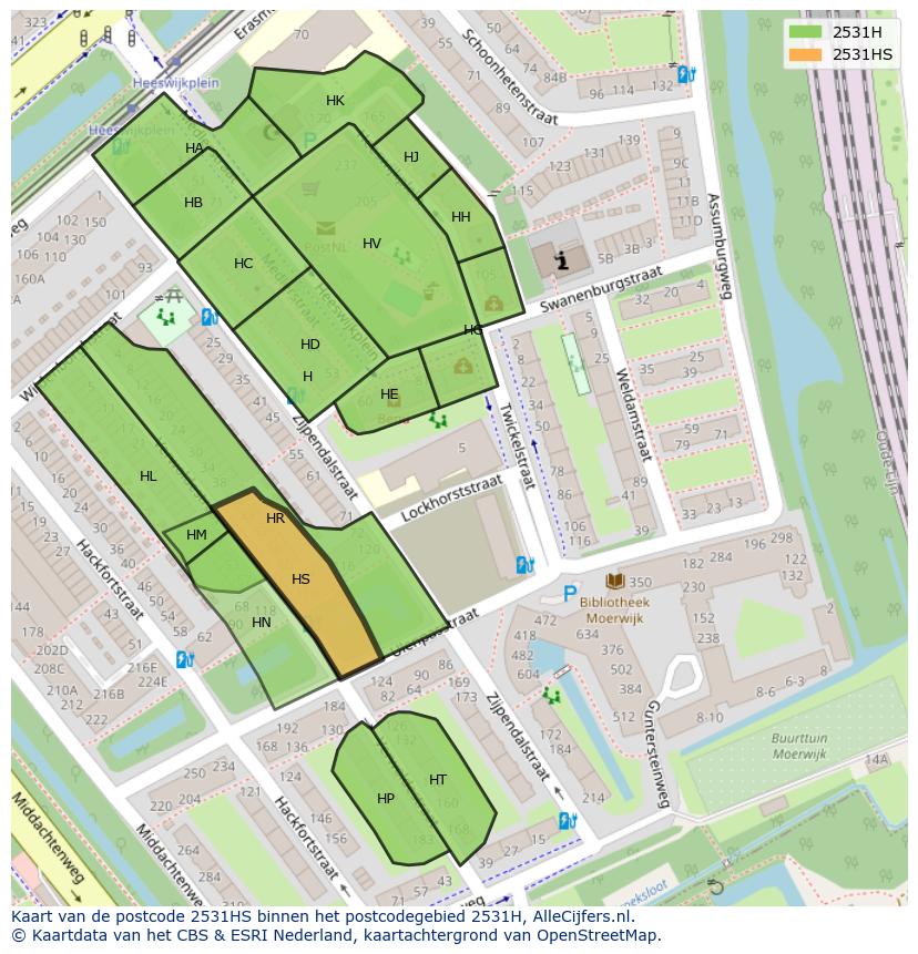 Afbeelding van het postcodegebied 2531 HS op de kaart.