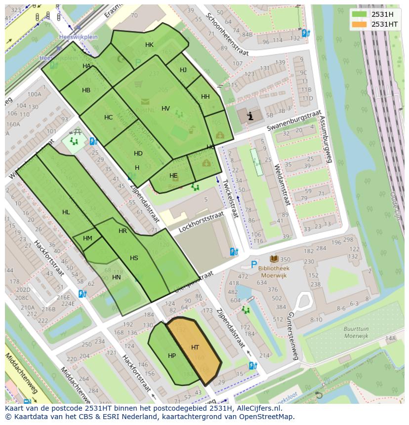 Afbeelding van het postcodegebied 2531 HT op de kaart.