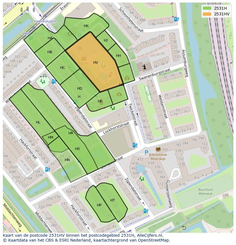 Afbeelding van het postcodegebied 2531 HV op de kaart.