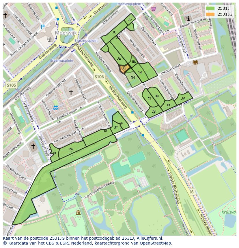 Afbeelding van het postcodegebied 2531 JG op de kaart.