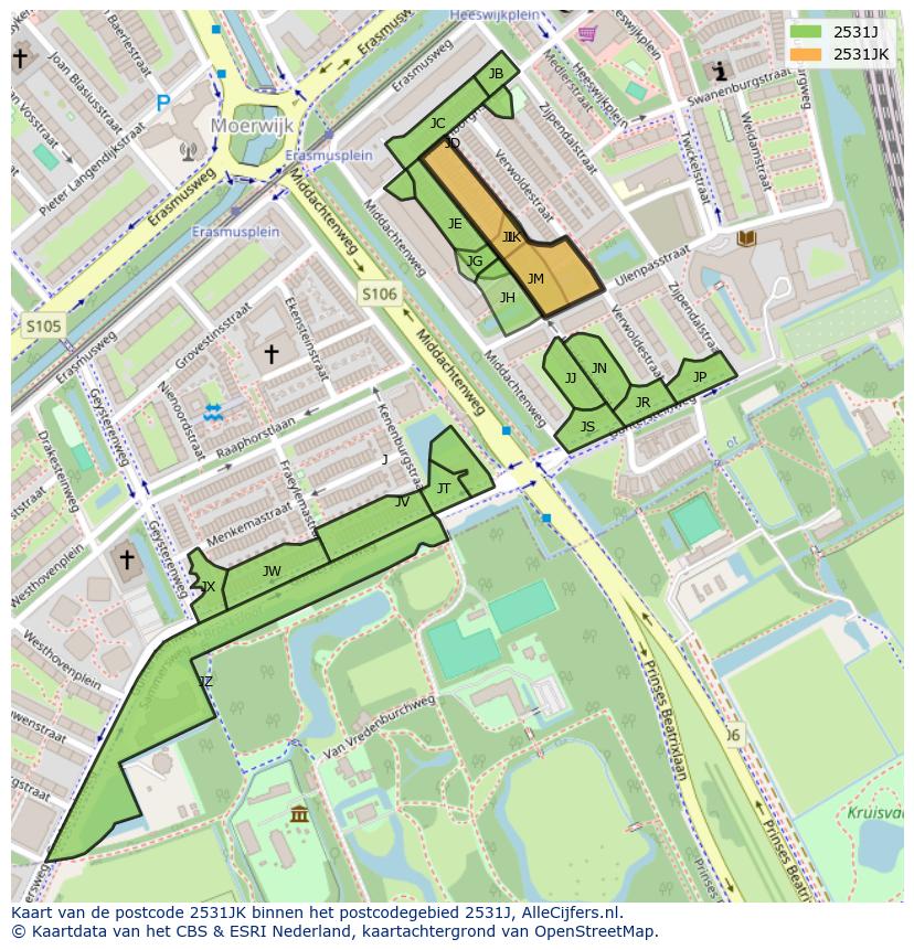 Afbeelding van het postcodegebied 2531 JK op de kaart.