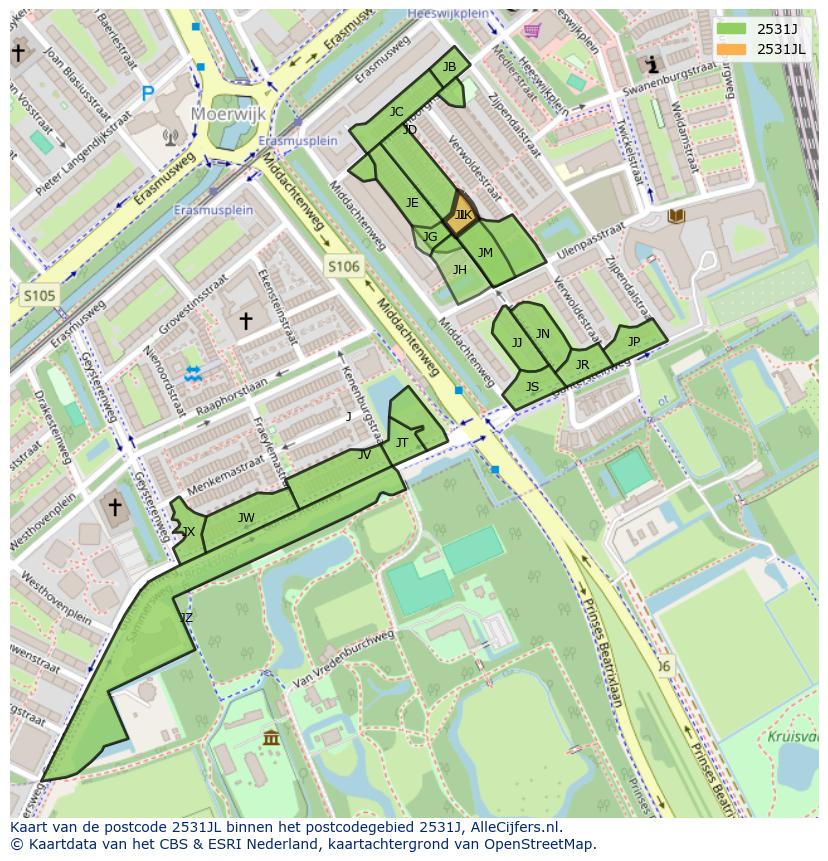 Afbeelding van het postcodegebied 2531 JL op de kaart.