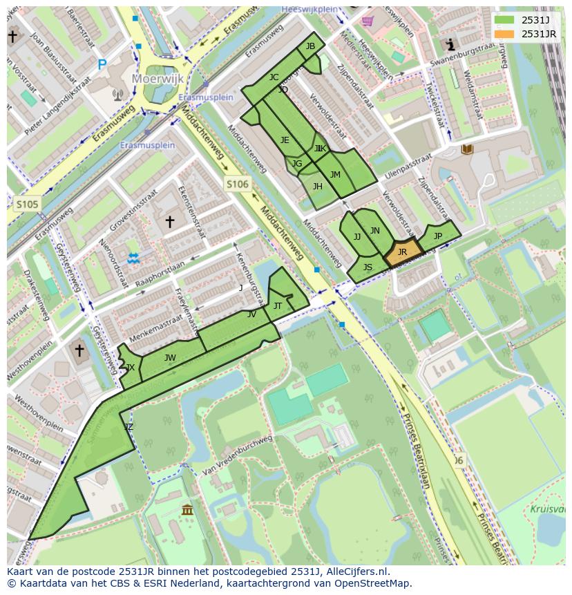 Afbeelding van het postcodegebied 2531 JR op de kaart.