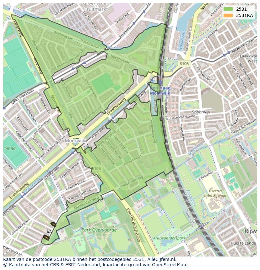 Afbeelding van het postcodegebied 2531 KA op de kaart.