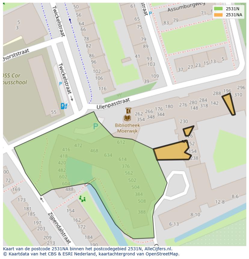 Afbeelding van het postcodegebied 2531 NA op de kaart.