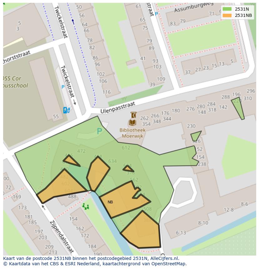 Afbeelding van het postcodegebied 2531 NB op de kaart.