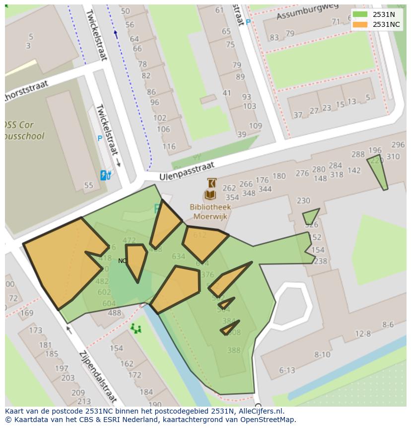 Afbeelding van het postcodegebied 2531 NC op de kaart.