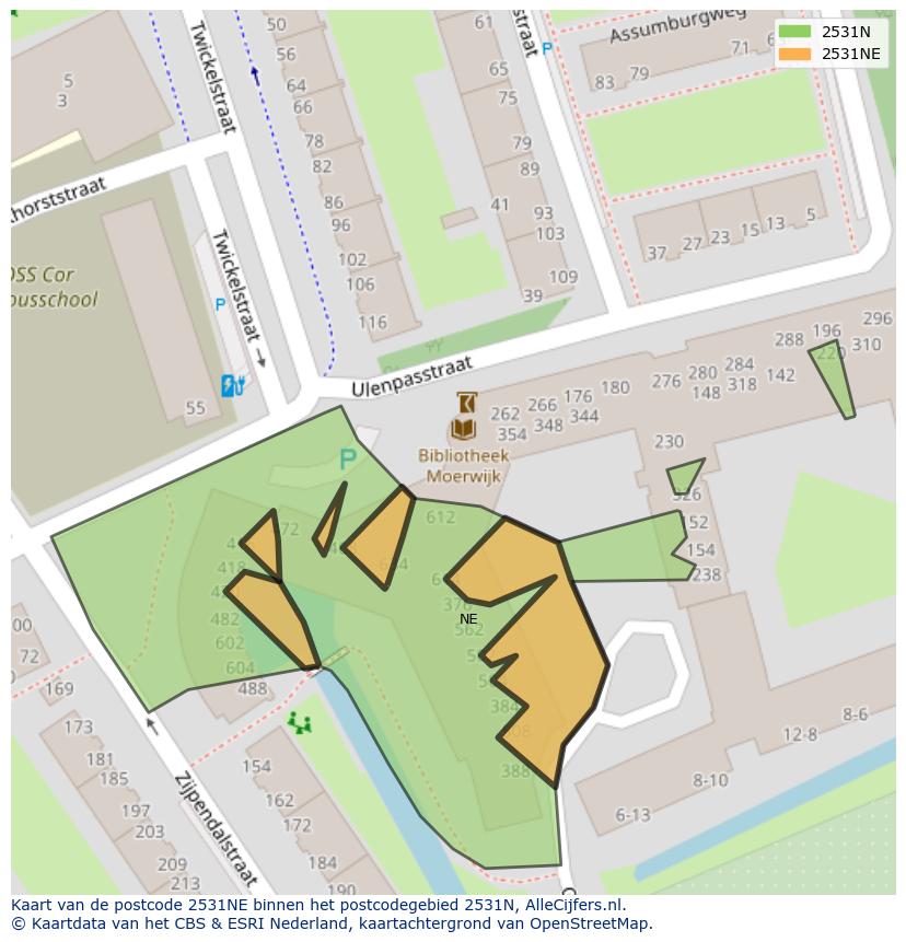 Afbeelding van het postcodegebied 2531 NE op de kaart.