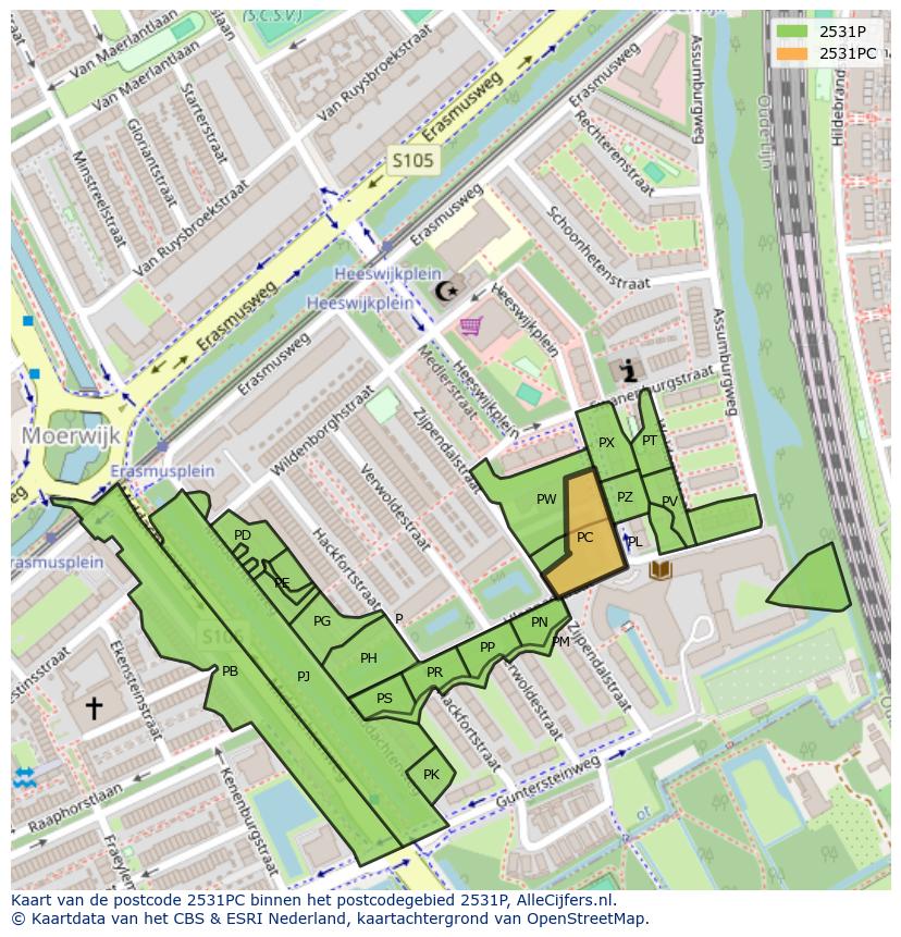 Afbeelding van het postcodegebied 2531 PC op de kaart.