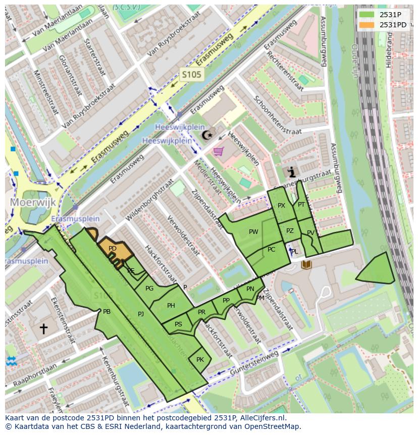 Afbeelding van het postcodegebied 2531 PD op de kaart.