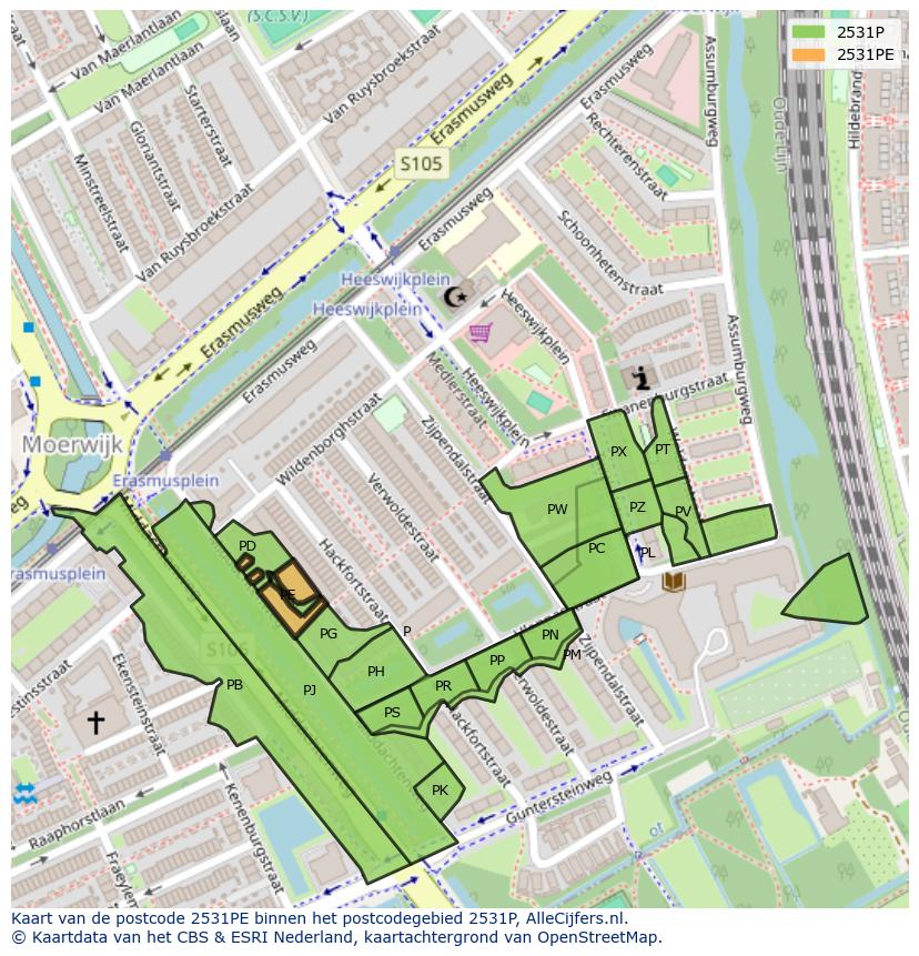 Afbeelding van het postcodegebied 2531 PE op de kaart.