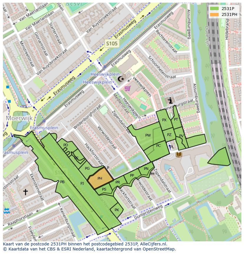 Afbeelding van het postcodegebied 2531 PH op de kaart.