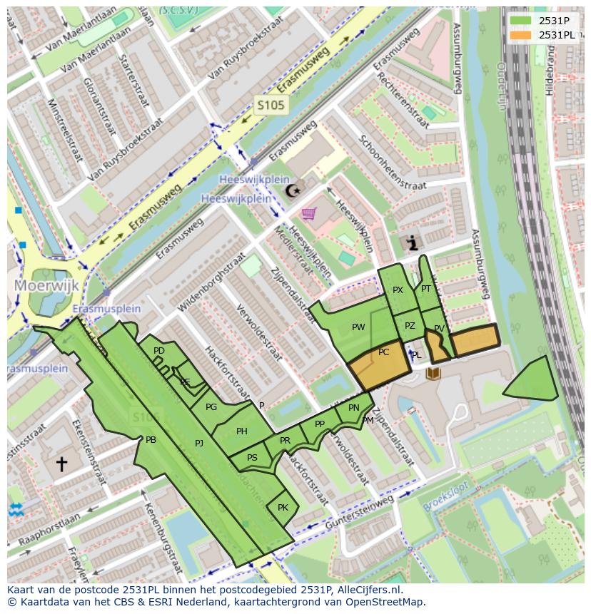 Afbeelding van het postcodegebied 2531 PL op de kaart.