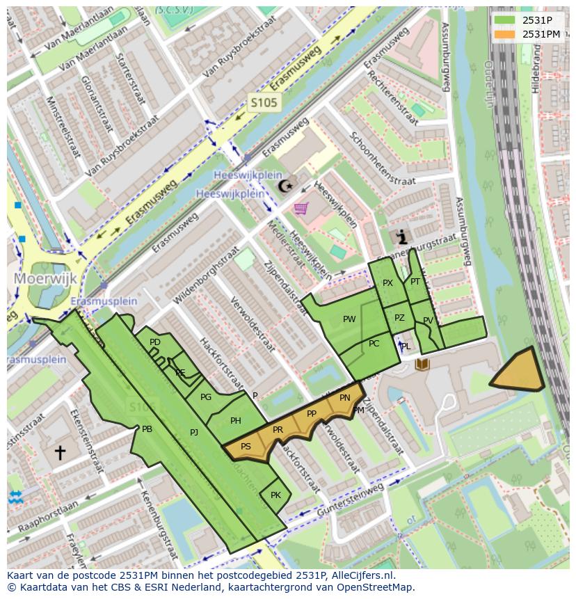 Afbeelding van het postcodegebied 2531 PM op de kaart.