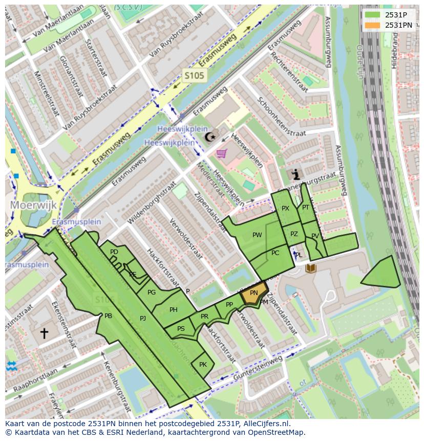 Afbeelding van het postcodegebied 2531 PN op de kaart.