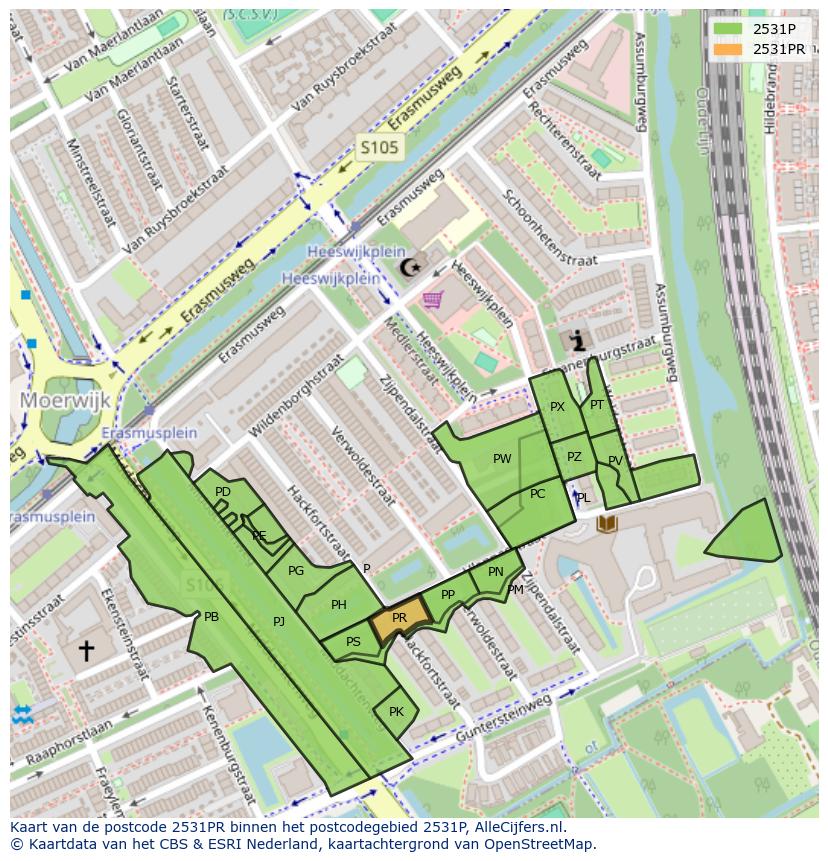 Afbeelding van het postcodegebied 2531 PR op de kaart.