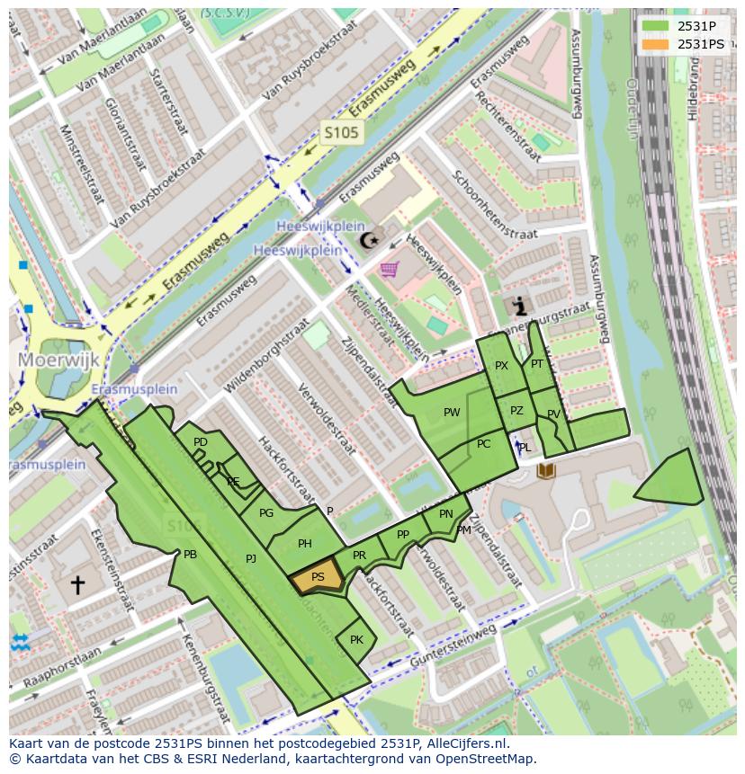 Afbeelding van het postcodegebied 2531 PS op de kaart.
