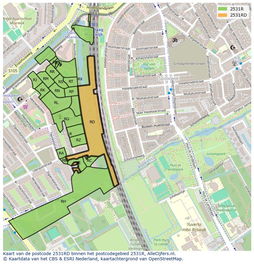 Afbeelding van het postcodegebied 2531 RD op de kaart.