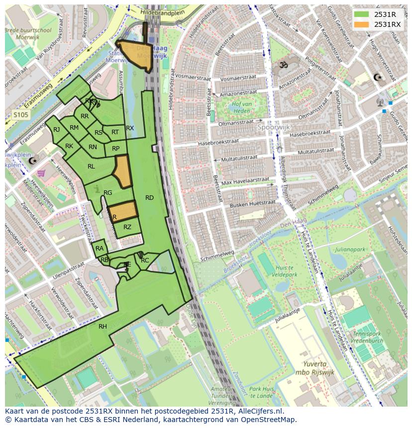 Afbeelding van het postcodegebied 2531 RX op de kaart.