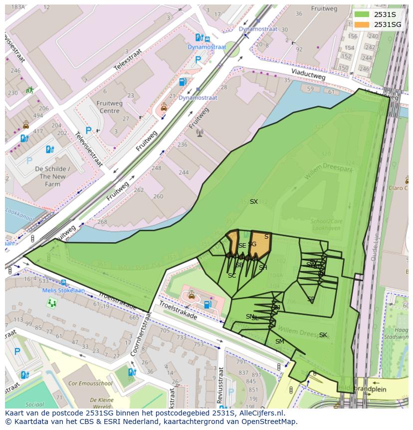 Afbeelding van het postcodegebied 2531 SG op de kaart.