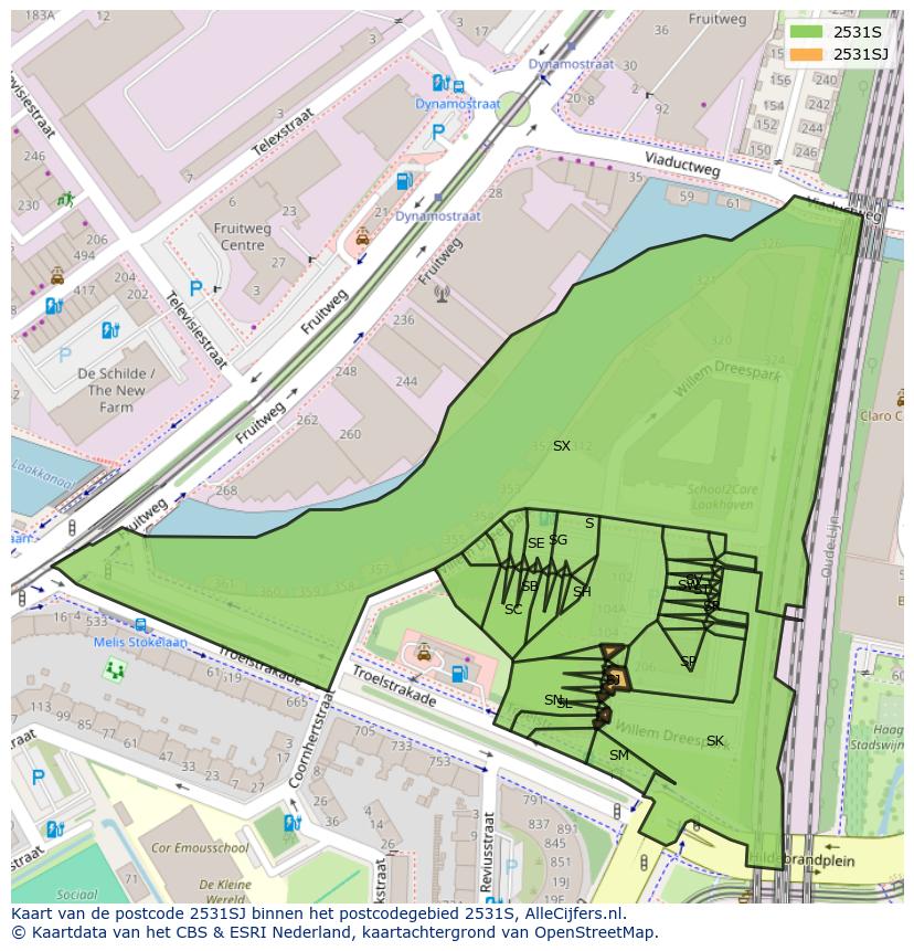 Afbeelding van het postcodegebied 2531 SJ op de kaart.