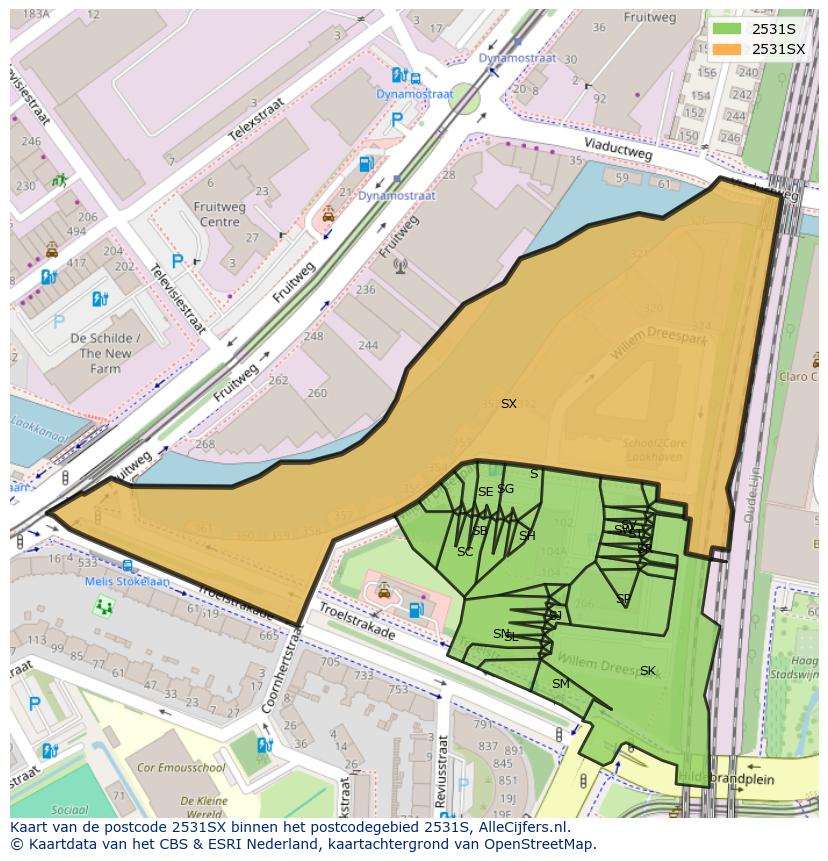Afbeelding van het postcodegebied 2531 SX op de kaart.