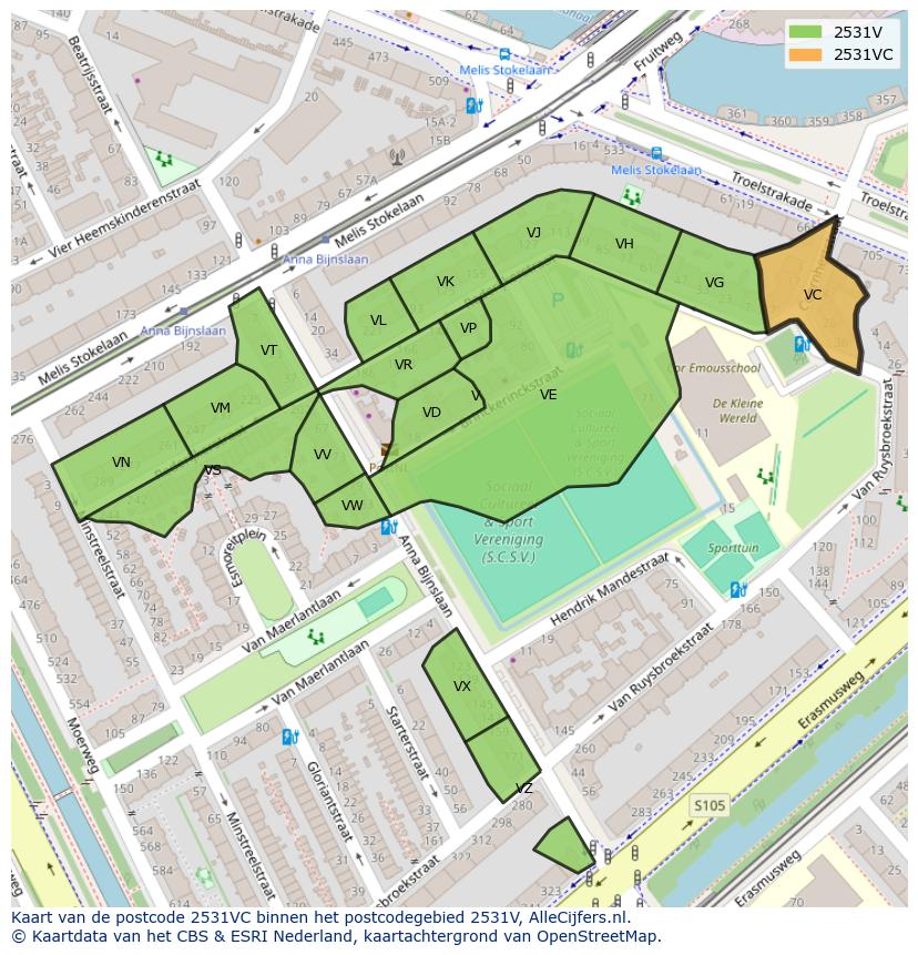 Afbeelding van het postcodegebied 2531 VC op de kaart.