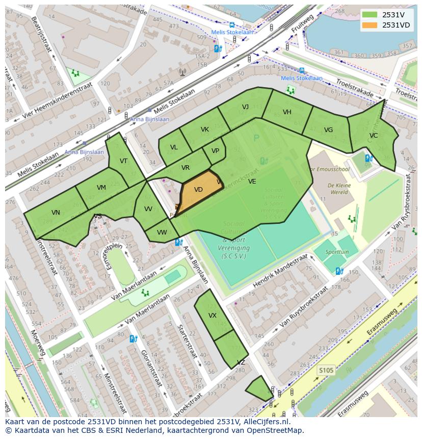 Afbeelding van het postcodegebied 2531 VD op de kaart.
