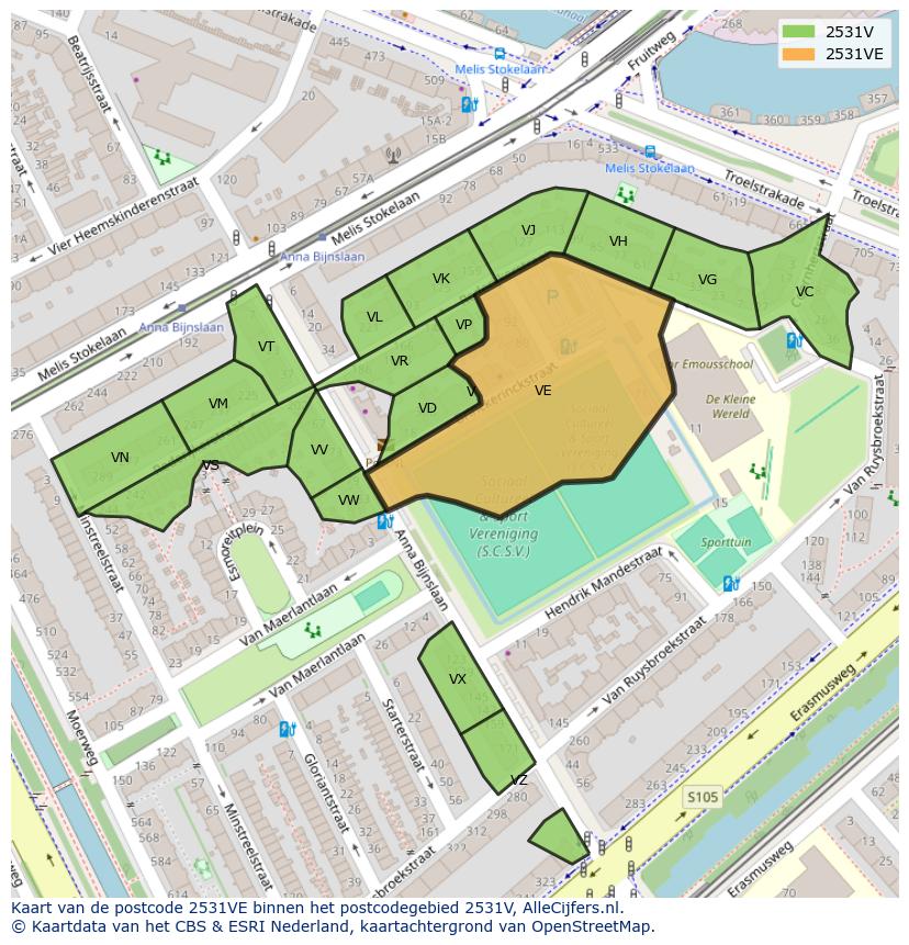 Afbeelding van het postcodegebied 2531 VE op de kaart.
