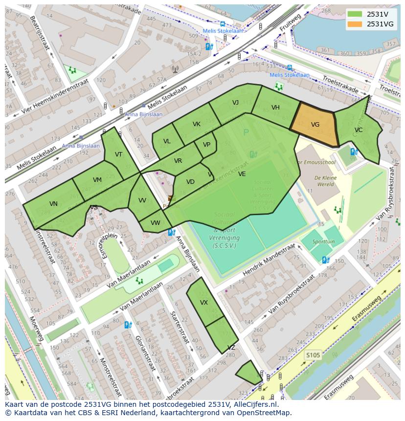 Afbeelding van het postcodegebied 2531 VG op de kaart.