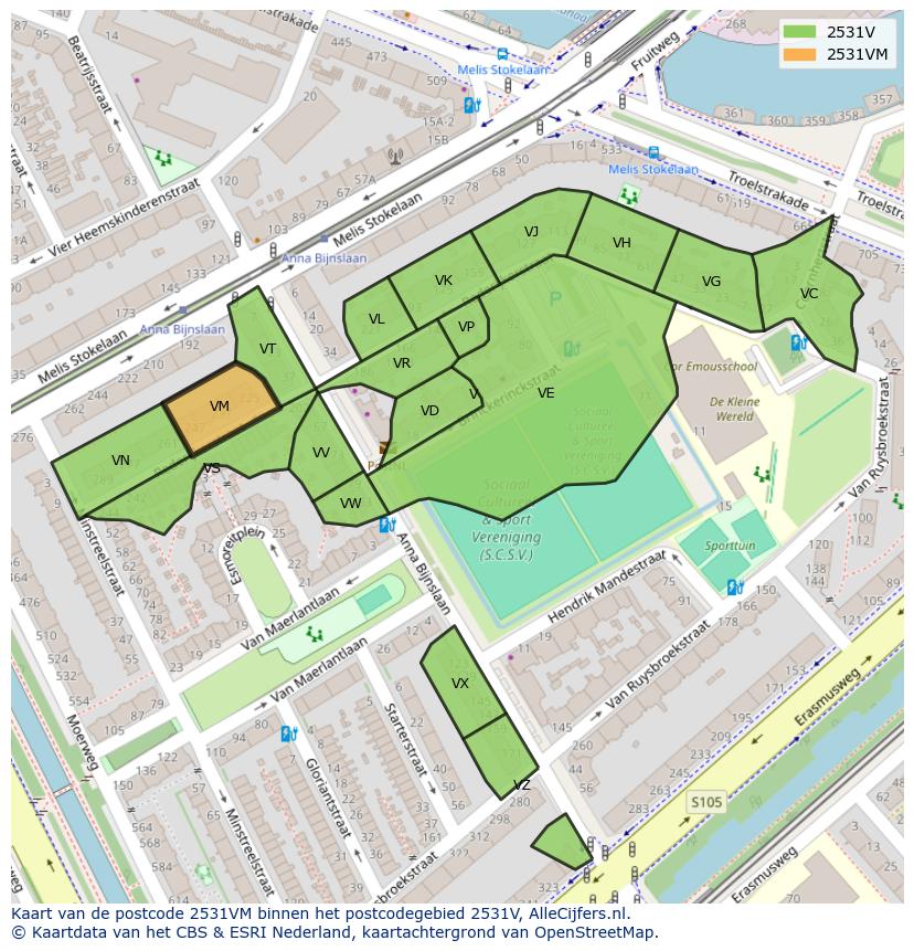 Afbeelding van het postcodegebied 2531 VM op de kaart.