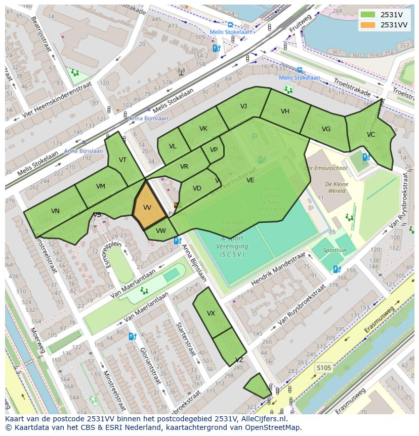 Afbeelding van het postcodegebied 2531 VV op de kaart.